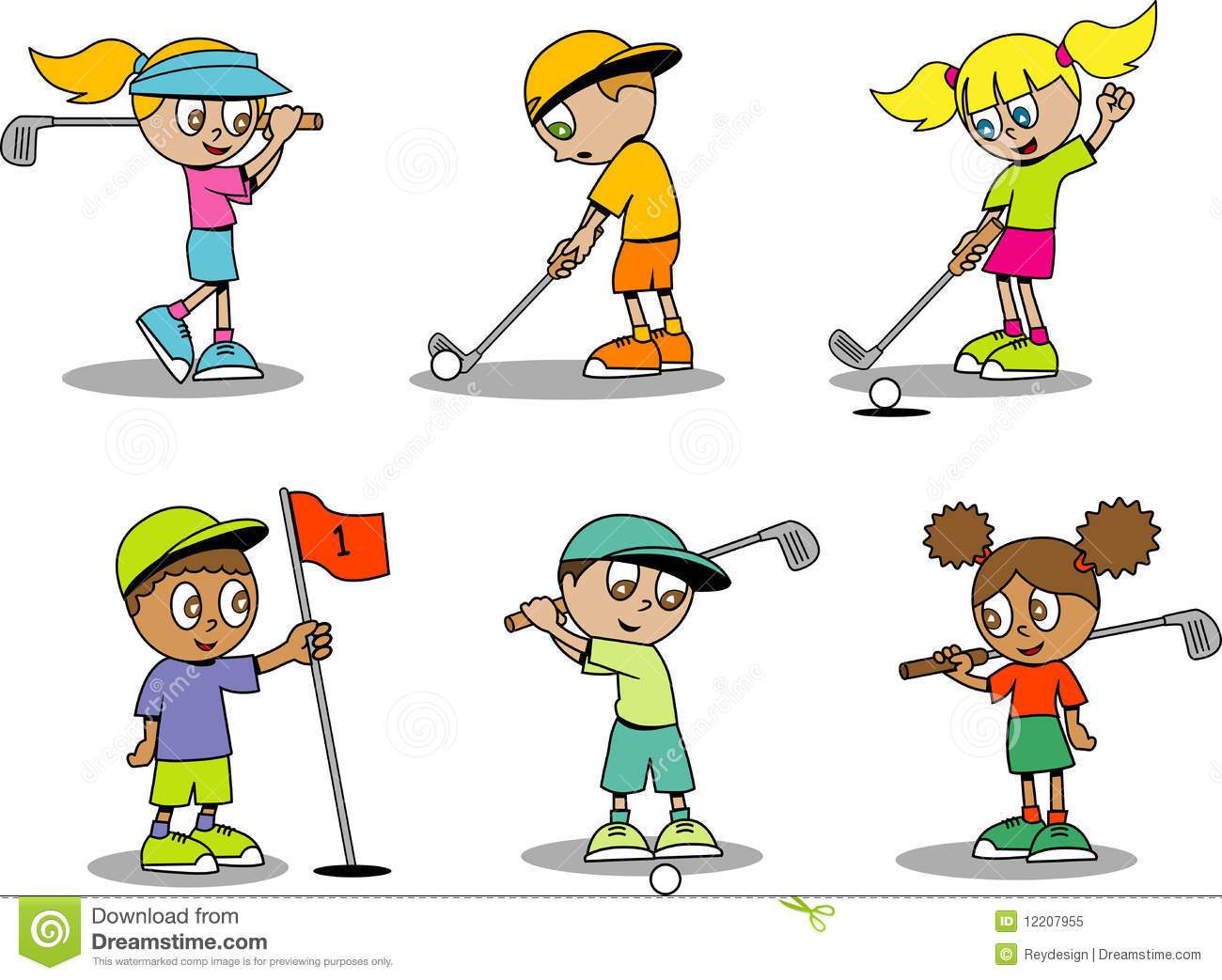 Kids playing golf clipart