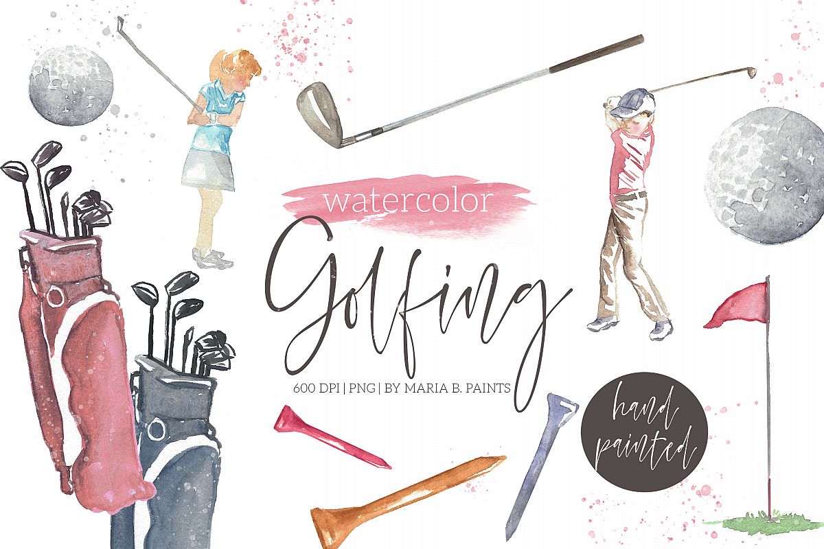 Golfing watercolor clipart.
