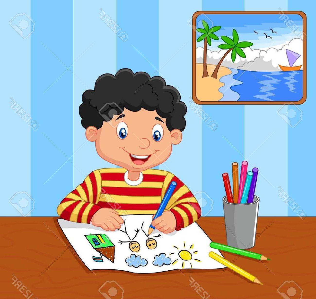 Boy drawing clipart.