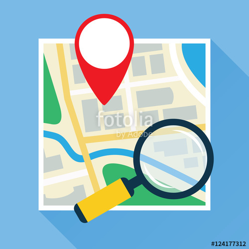 Magnifier over navigational map flat icon
