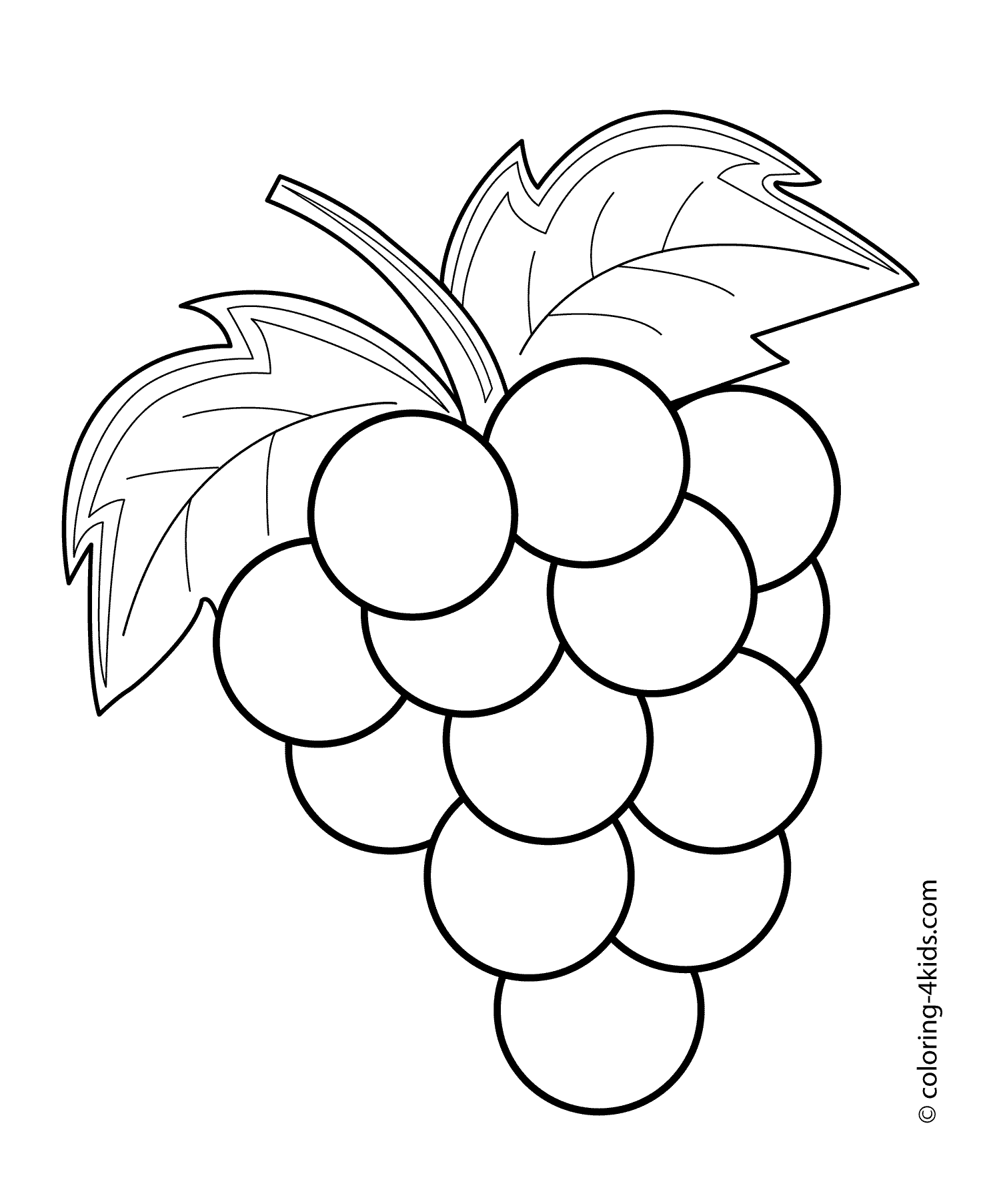 Grapes fruits and berries coloring pages for kids, printable