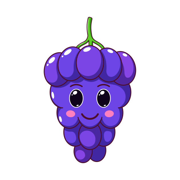 Cute Kawaii Grape, Cartoon Ripe Berries