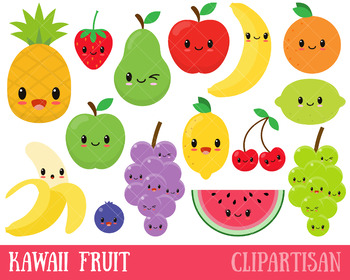Happy Fruit Clip Art, Kawaii Fruit, Healthy Foods