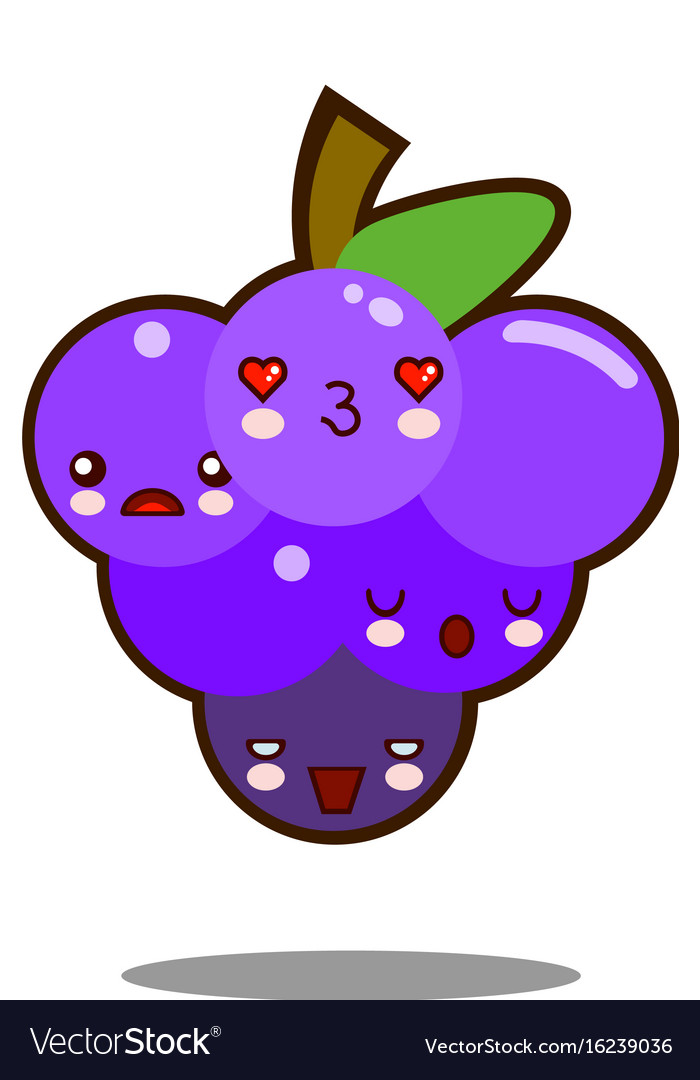 Grapes fruit cartoon character icon kawaii flat