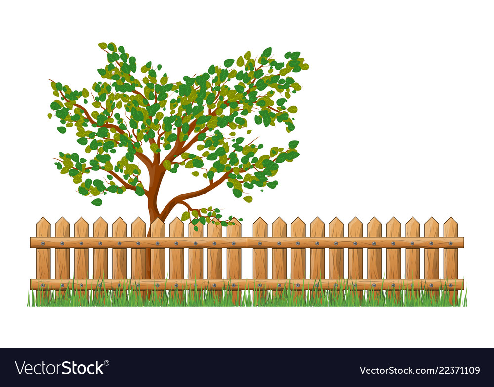 Wooden fence with grass and tree isolated symbol