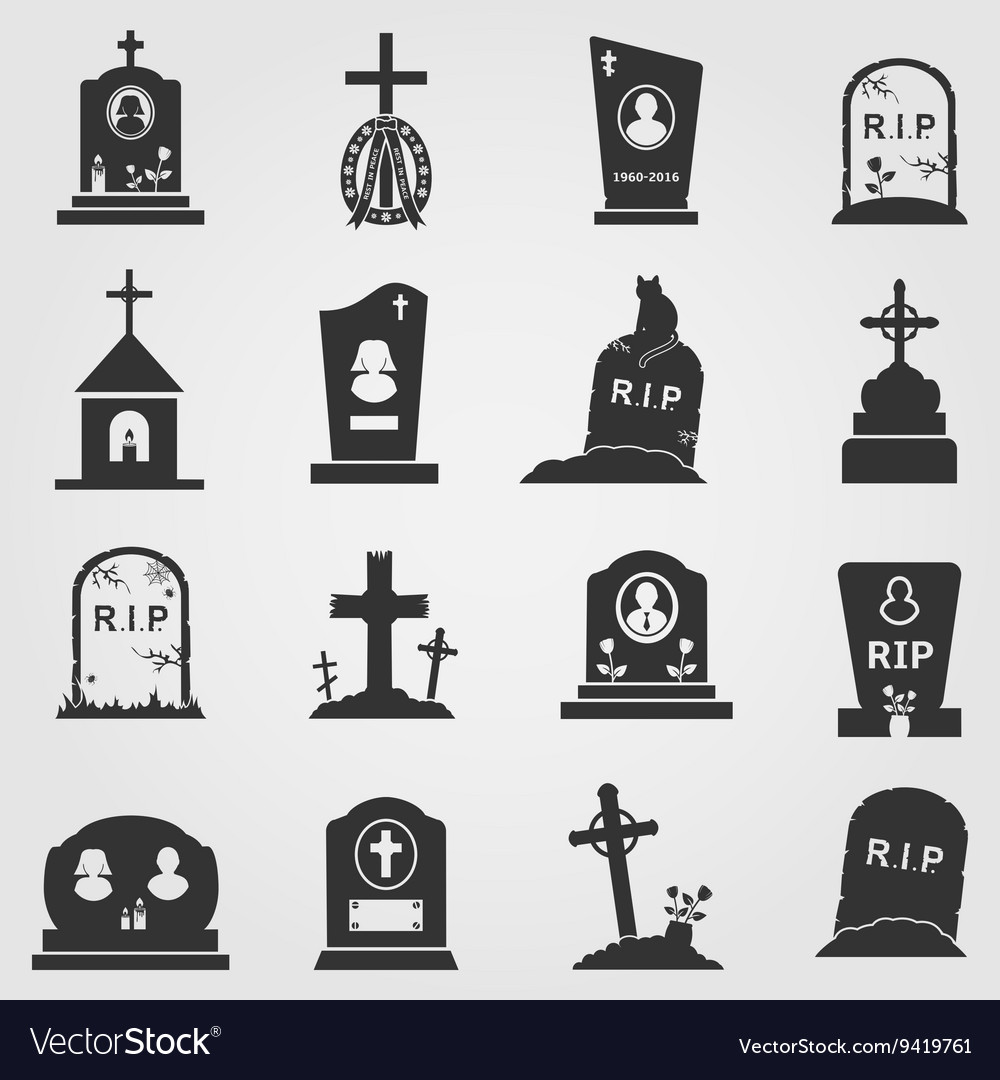 Cemetery crosses and gravestones icons