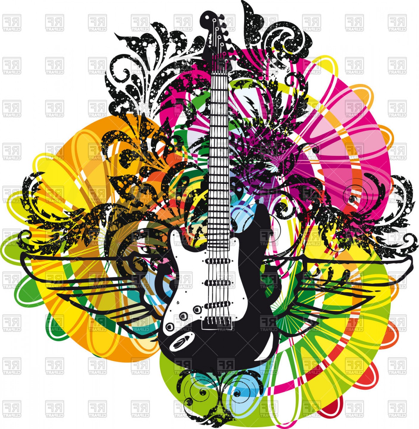 Electric Guitar Design On Color Abstract Background Vector