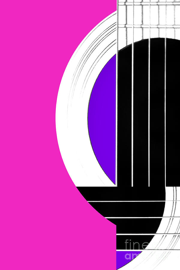 Geometric Guitar Abstract In Pink Purple Black White by