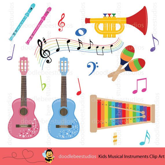 Colorful Musical Instruments Clipart, Kids Musical
