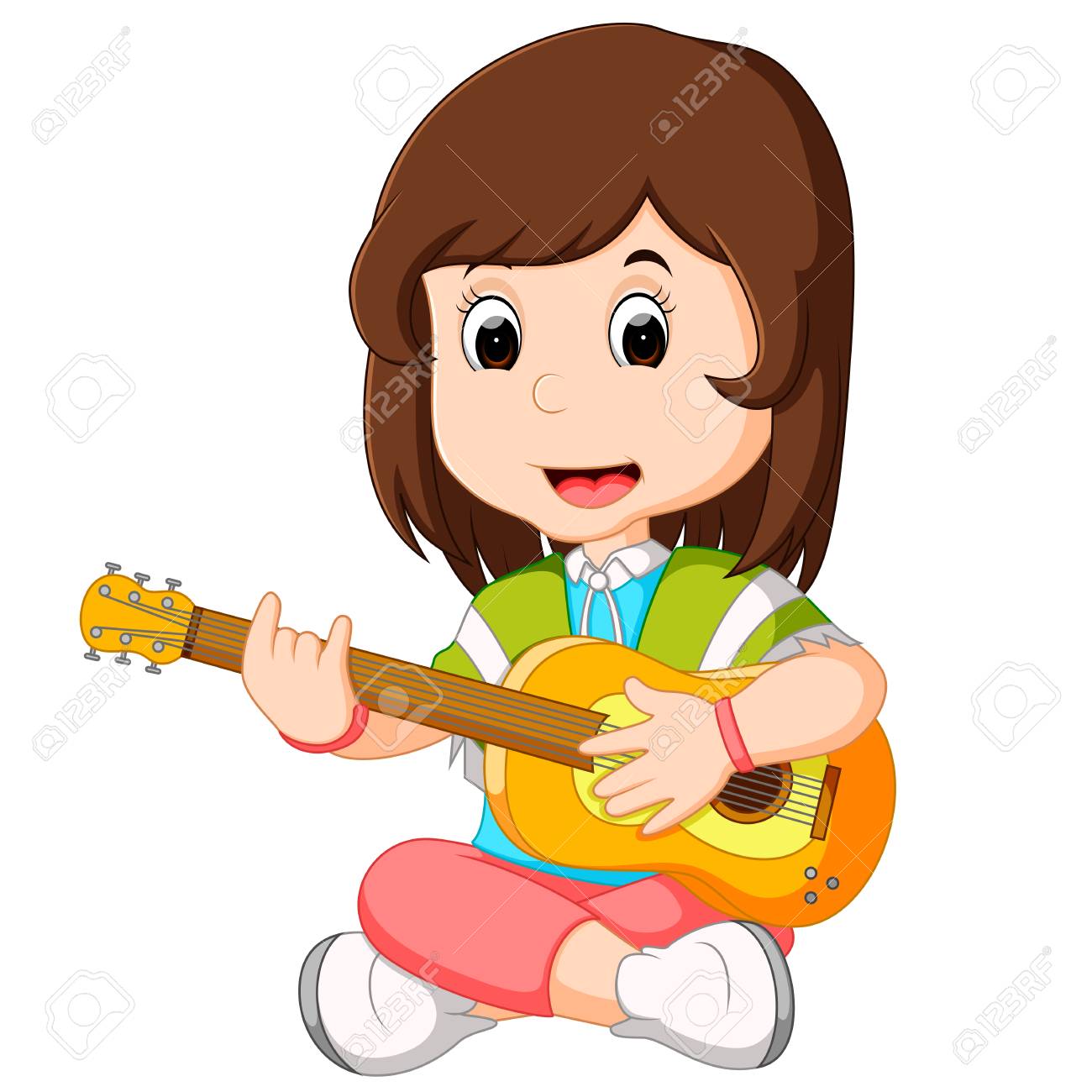 Girl playing guitar clipart