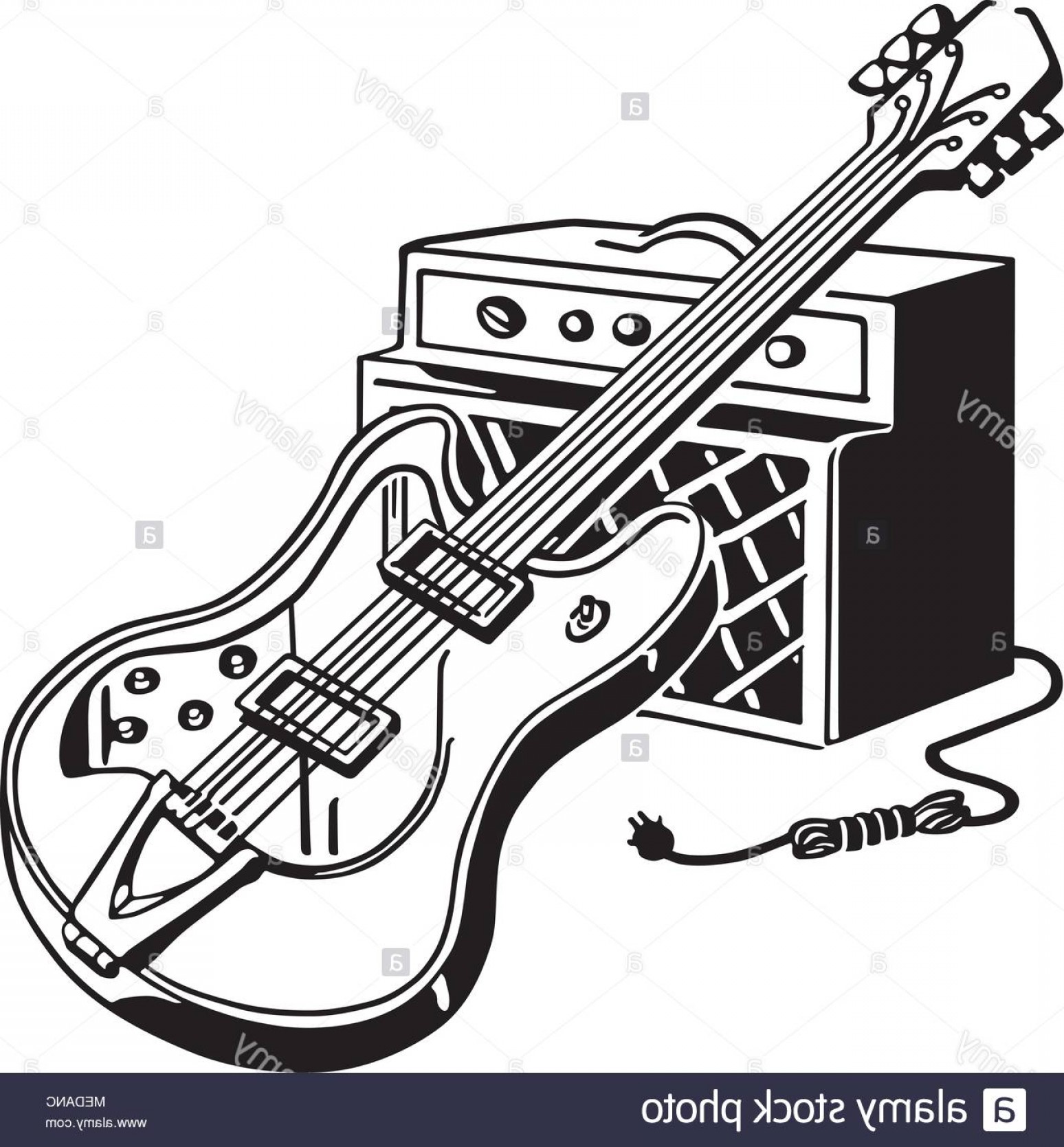 Electric Guitar And Amplifier Retro Clipart Illustration