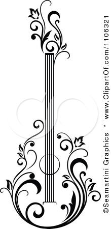 Clipart Black And White Floral Guitar