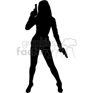 Woman sillhoutte holding two guns clipart