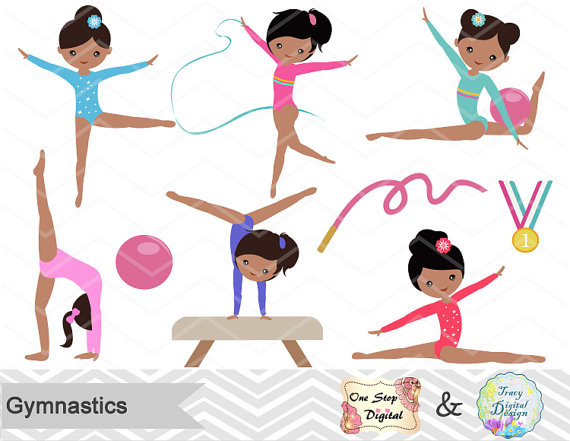 Gymnastics Digital Clipart, Digital Girls Gymnastics Clip