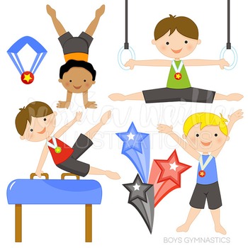 Boys Gymnastics Cute Digital Clipart, Gymnastics Clip Art