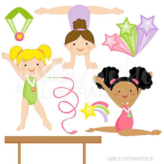 Girls Gymnastics Cute Digital Clipart for Commercial and