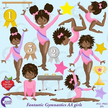 Gymnast Clipart, Gymnast Girls Clipart, African American Clipart, AMB