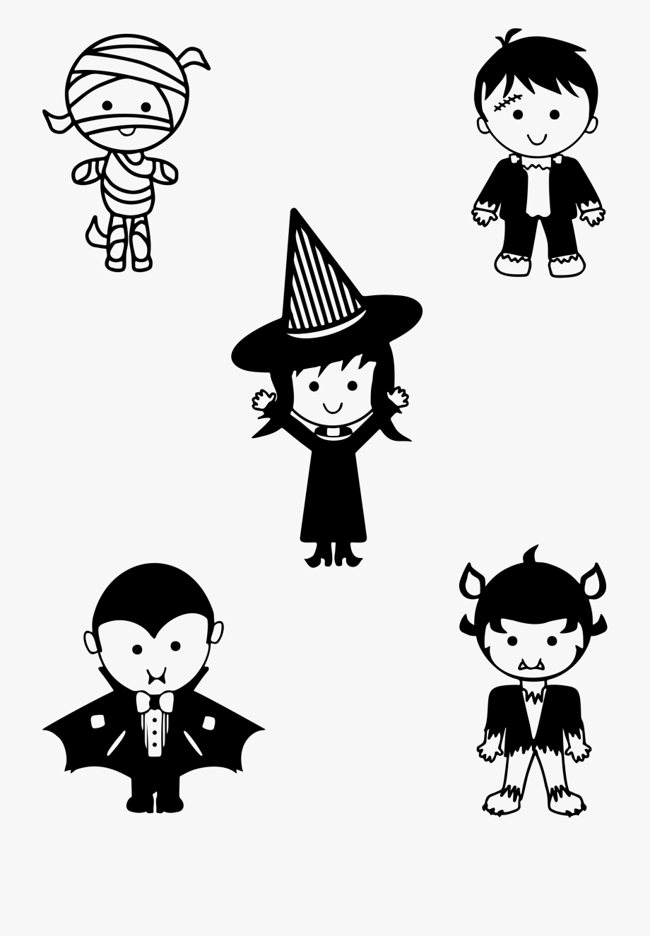 halloween clipart black and white cute