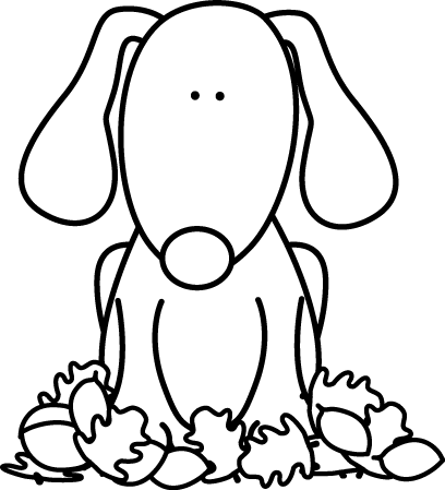 Black and White Dog Sitting in Leaves Clip Art