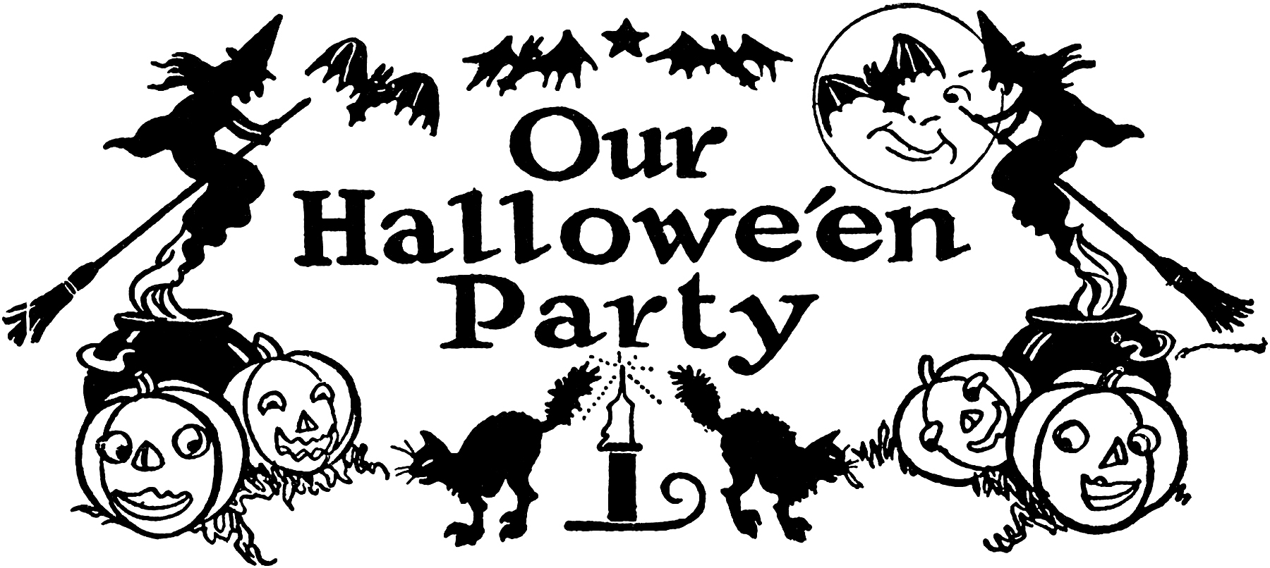 Nostalgic Black and White Halloween Party Clip Art