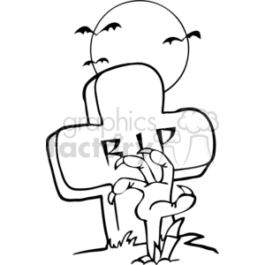 Black and white zombie climbing out of a grave clipart
