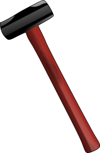 Red sledge hammer.