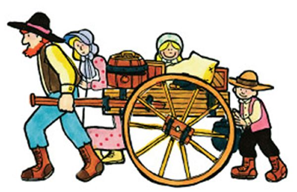 Mormon pioneer handcarts.
