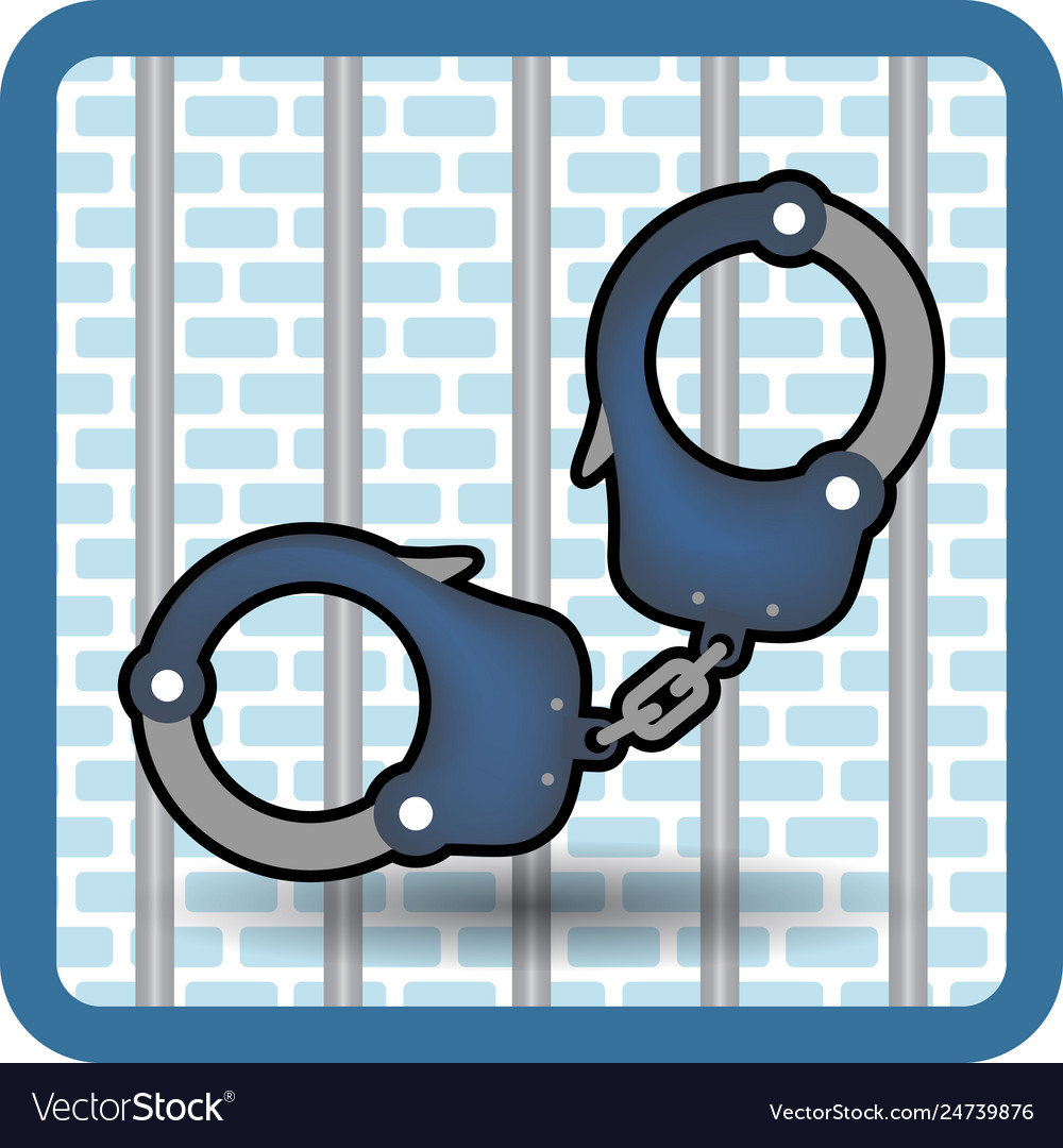Handcuffs on jail background cartoon