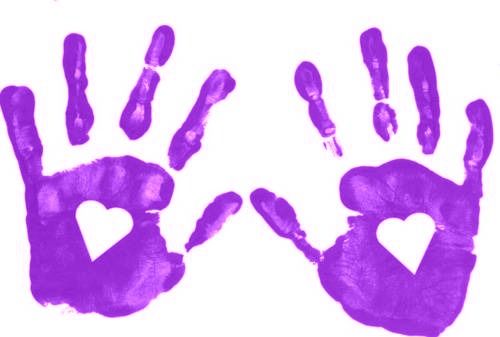 Purple handprints love.
