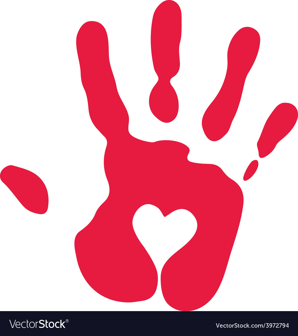 Red Handprint With Heart Symbol