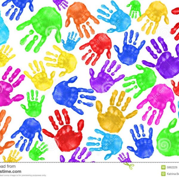 Handpainted Handprints Of Kids Stock Image