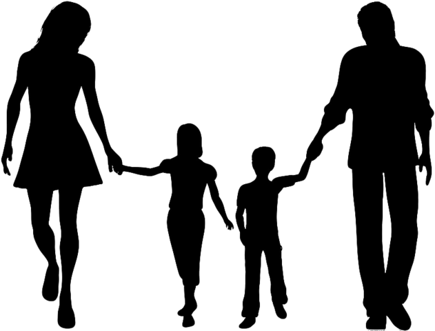 Family silhouettes happy.