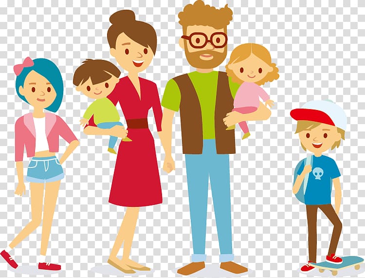 Family illustration, Cartoon , happy family transparent