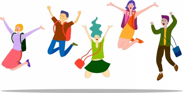 Student icons happy excited emotion cartoon characters Free