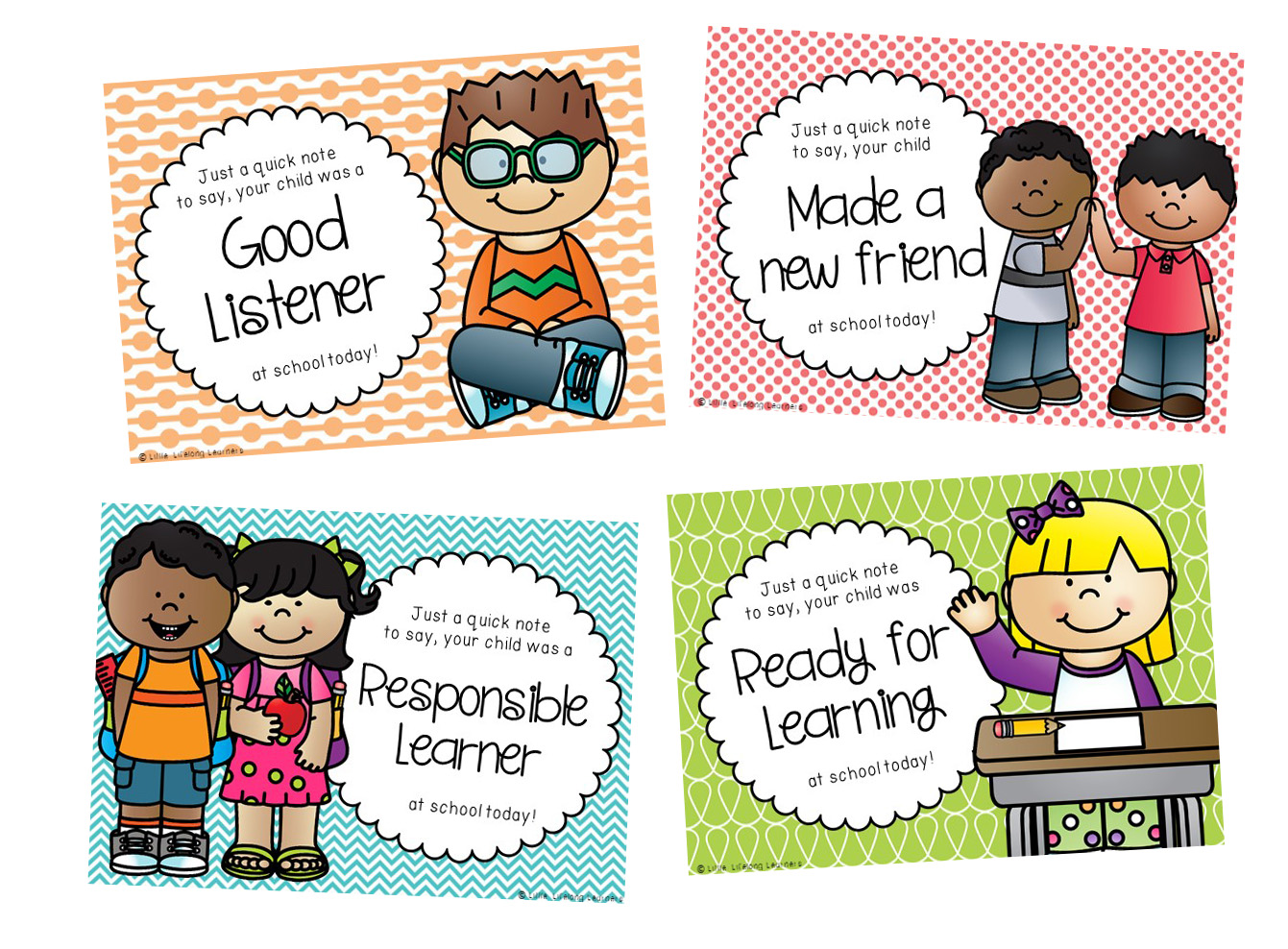 Positive behaviour postcards.