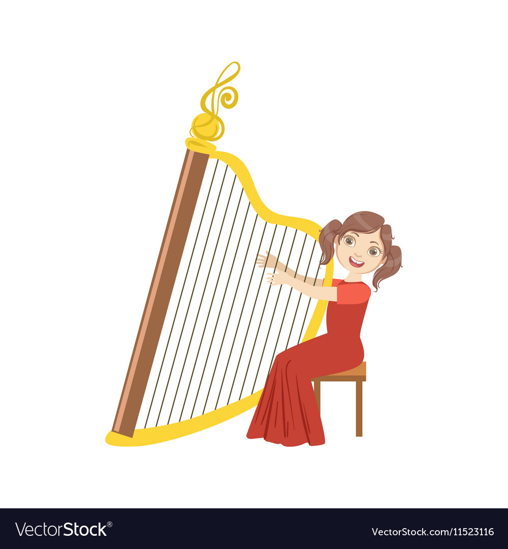 Girl In Red Dress Playing Harp