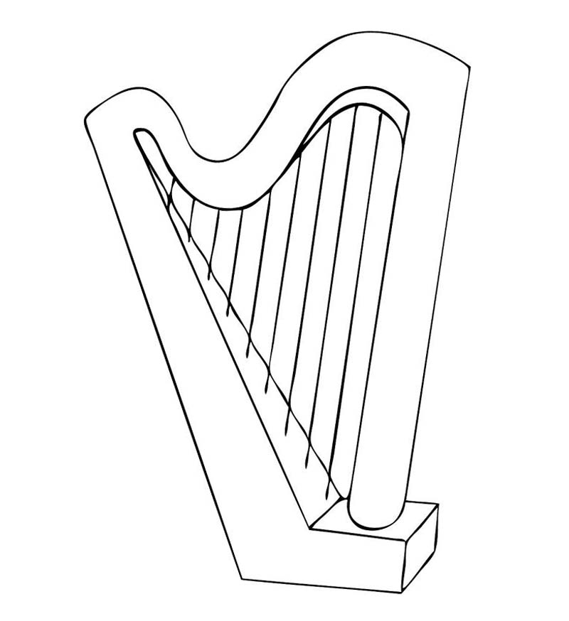 Harp Clipart Black and White Coloring Page