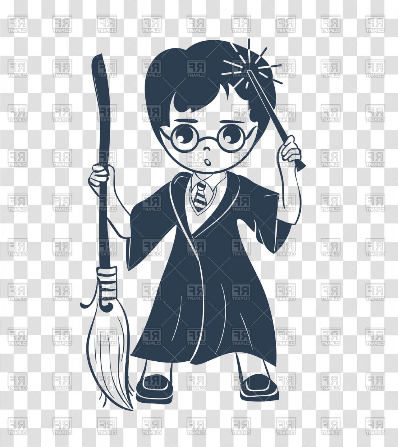 Wizard Boy With Magic Wand And Broom Vector Clipart
