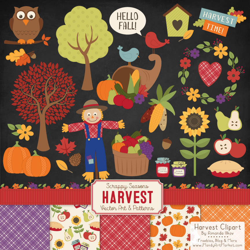 Free Fall Harvest Clipart Paper Set