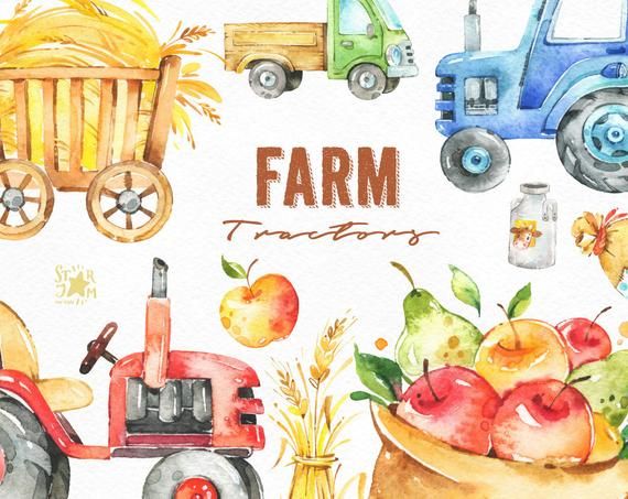 Farm tractors watercolor.