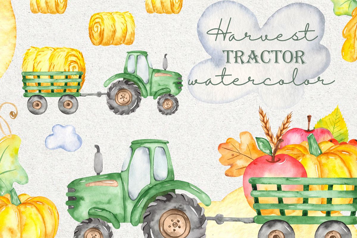 Tractor, harvesting, hay, pumpkin, farm