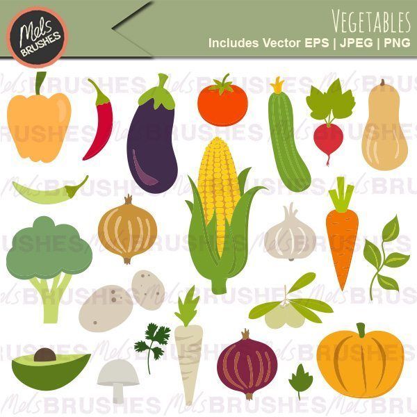 A collection of simple vegetable illustrations useful for