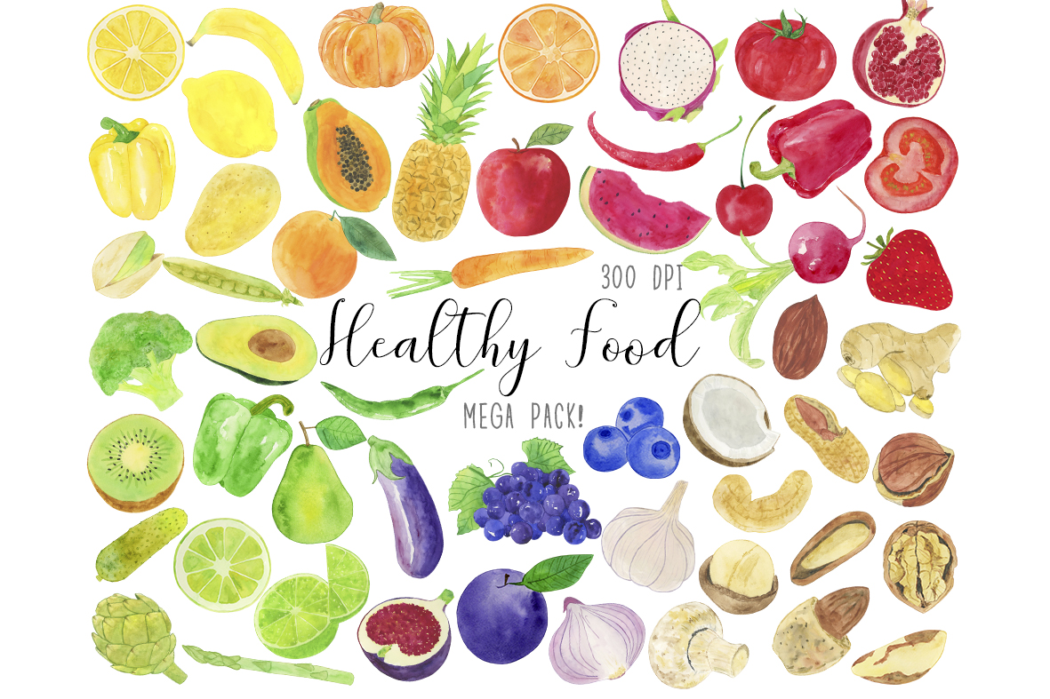 Watercolor Healthy Food Clipart, Vegetables Clipart