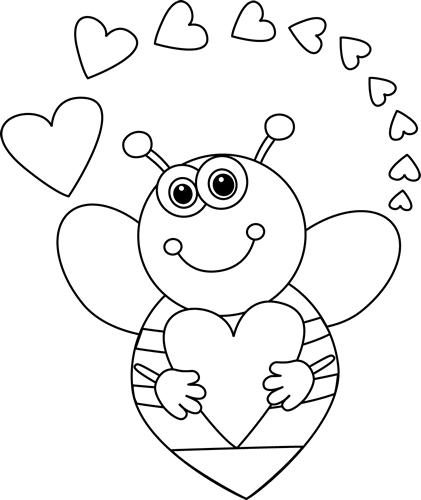 Black and White Cartoon Bee with Valentine