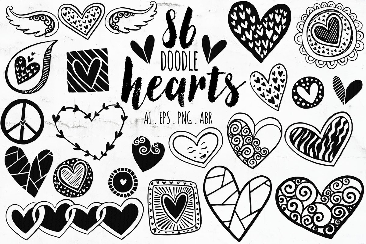 heart clipart black and white doodle