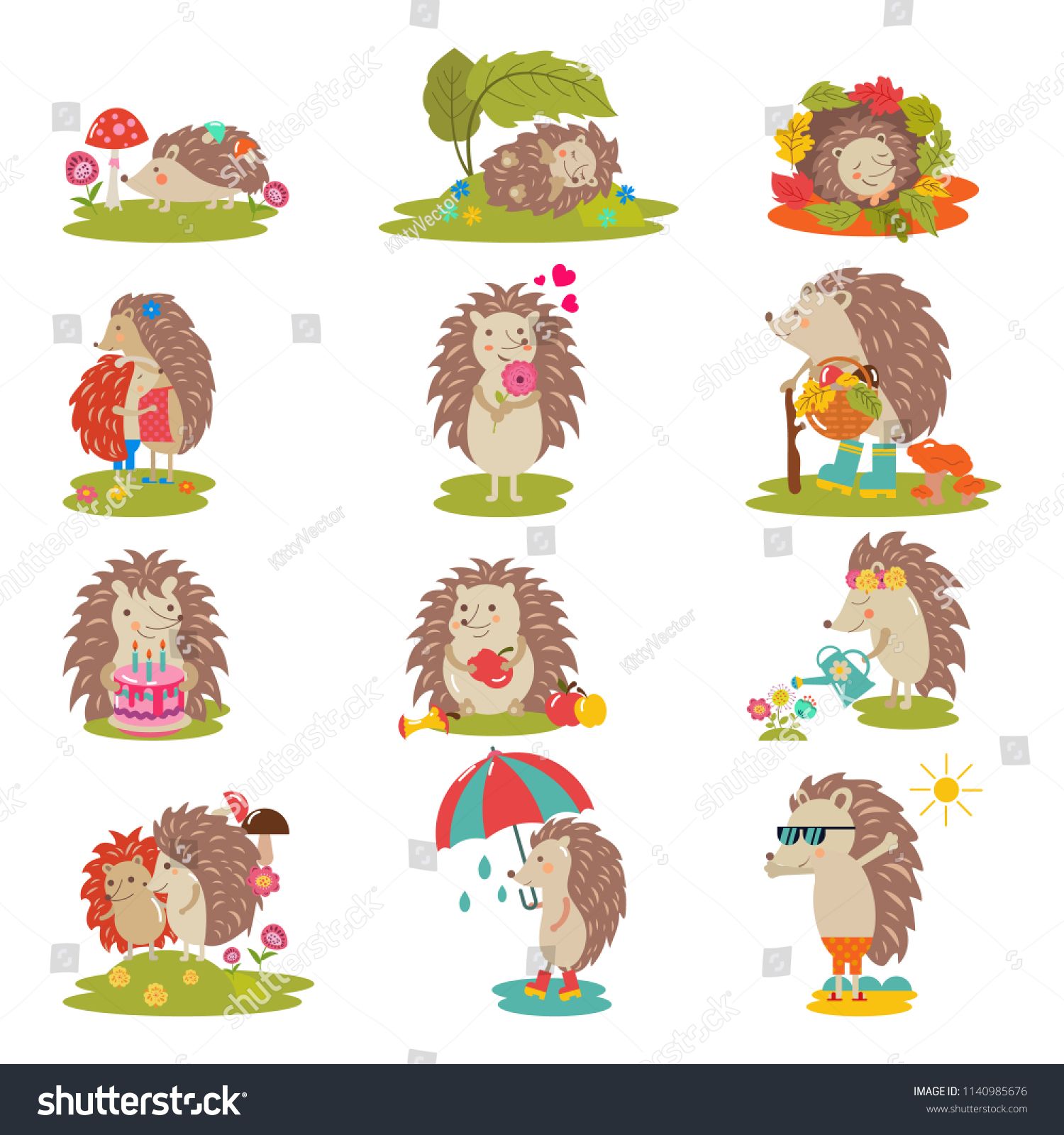 Hedgehog vector cartoon prickly animal character child with