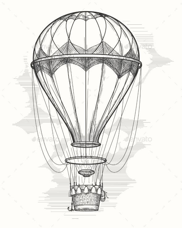 Retro hand drawing hot air balloon