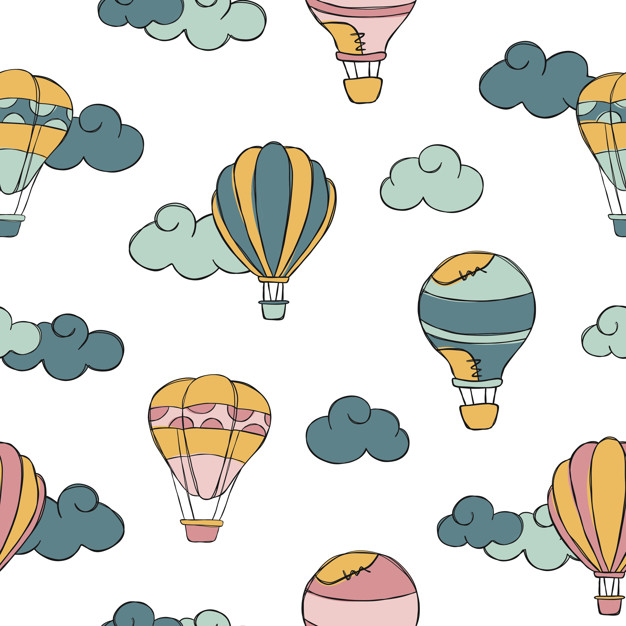 Hotairballon doodle vector seamless pattern