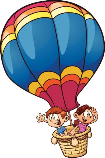 Kids riding a hot air balloon