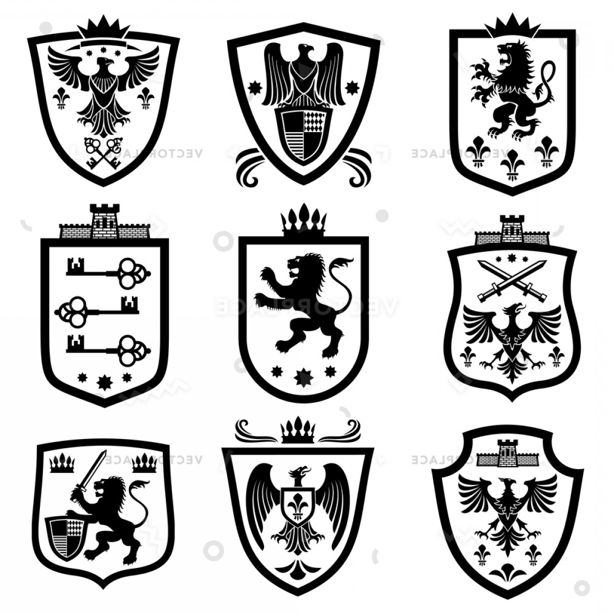 Royal Shields Nobility Heraldry Coat Arms Vector